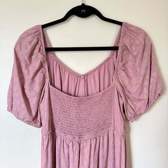 Zudio | Mauve/Gold Smocked Puff Sleeve Dress | Size Medium - Picture 7 of 11